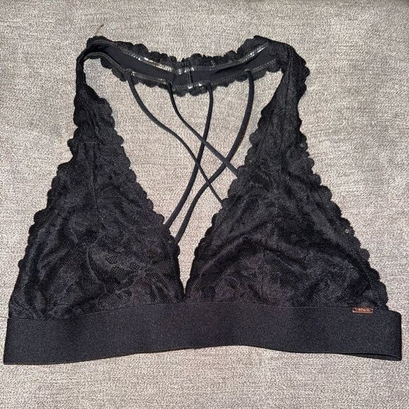 PINK Victoria secret Black Lace Bralette with Logo Detail size Medium - Picture 1 of 7